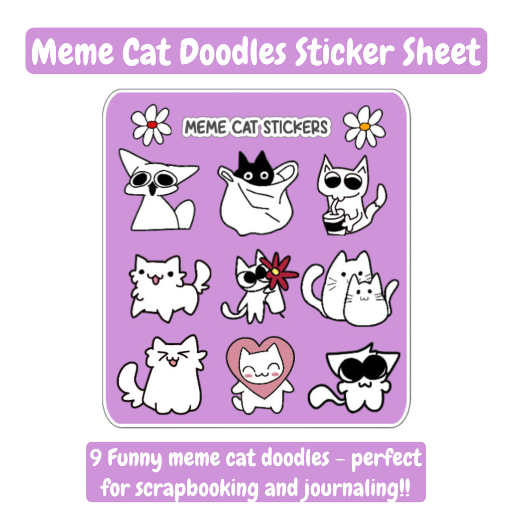 Funny Cats Sticker Sheet - 9 Funny Handmade Cat Stickers