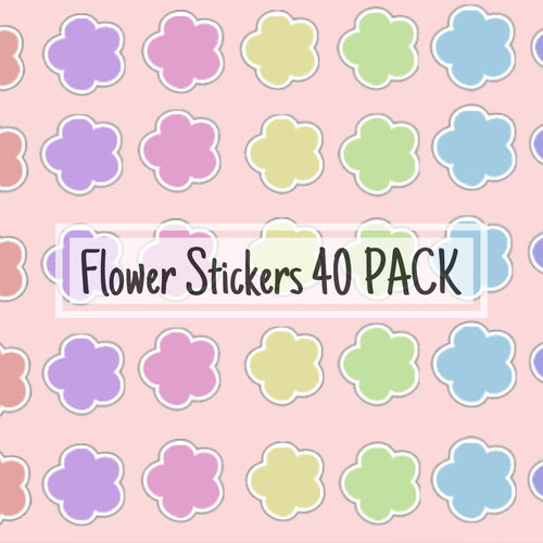Colorful Flower Stickers - 40 Simple and Colorful Hand-Drawn Flower Stickers