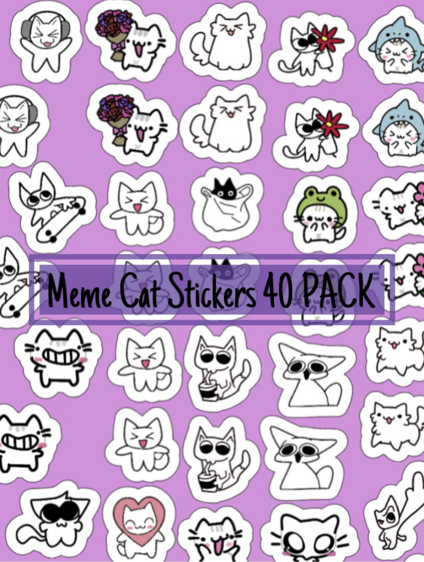 Meme Cat Stickers - 40 Cute and Funny Hand-Drawn Cat Stickers