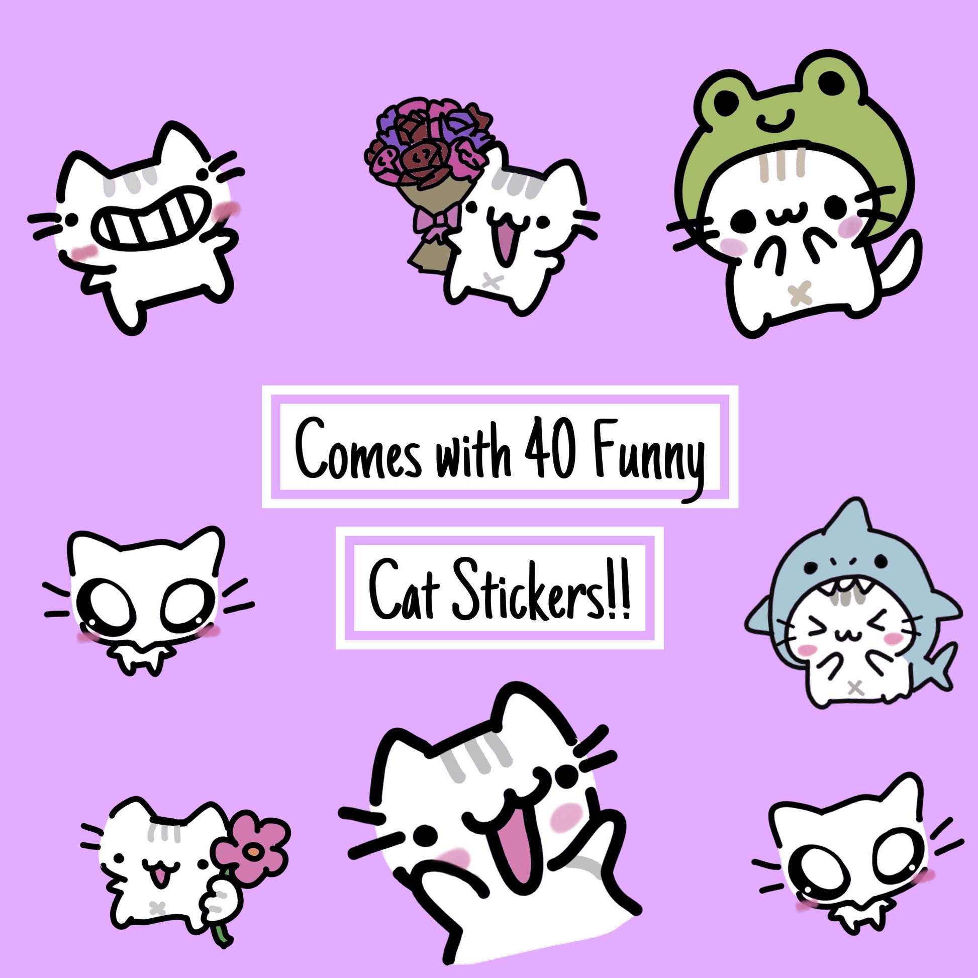 Meme Cat Stickers - 40 Cute and Funny Hand-Drawn Cat Stickers