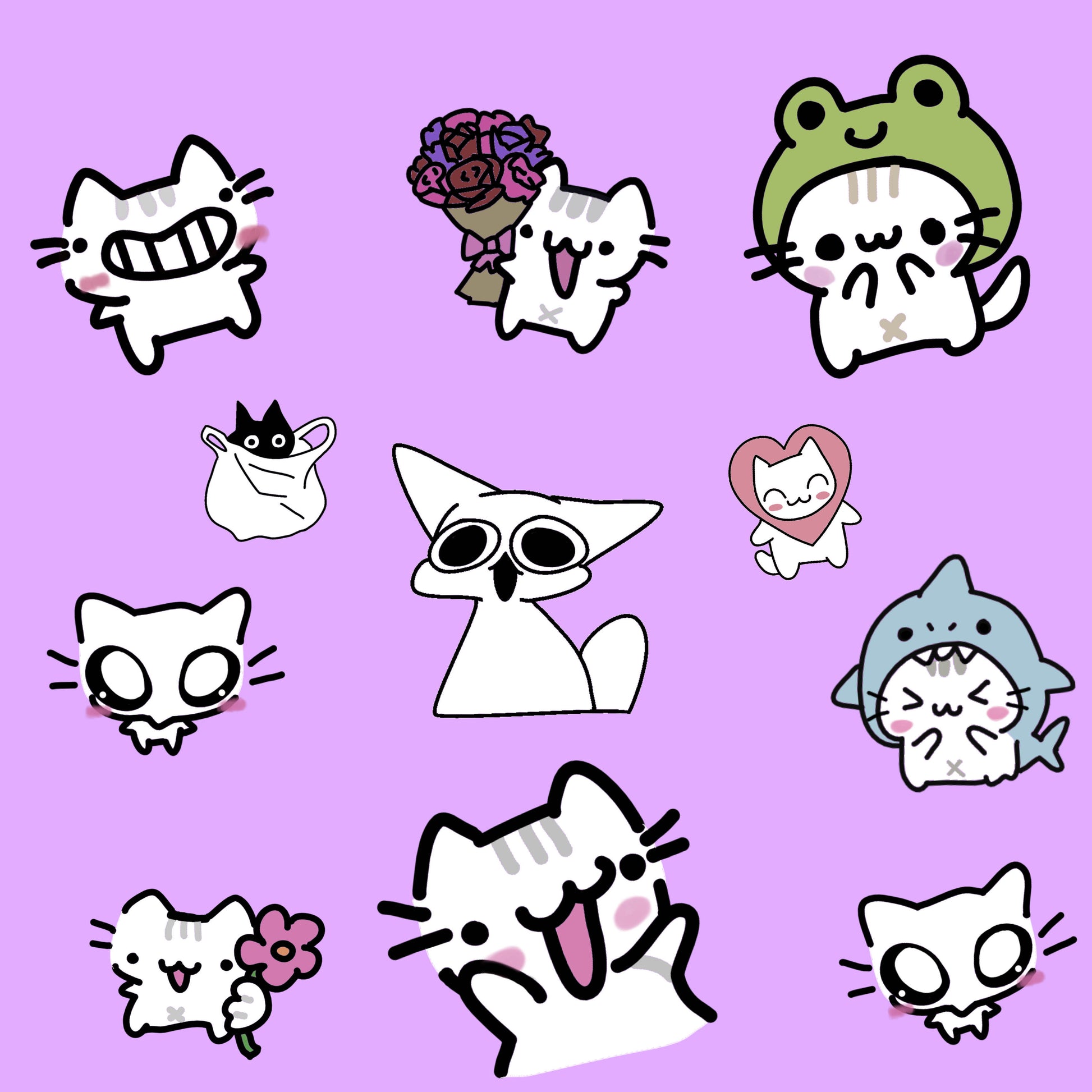 Meme Cat Stickers - 40 Cute and Funny Hand-Drawn Cat Stickers