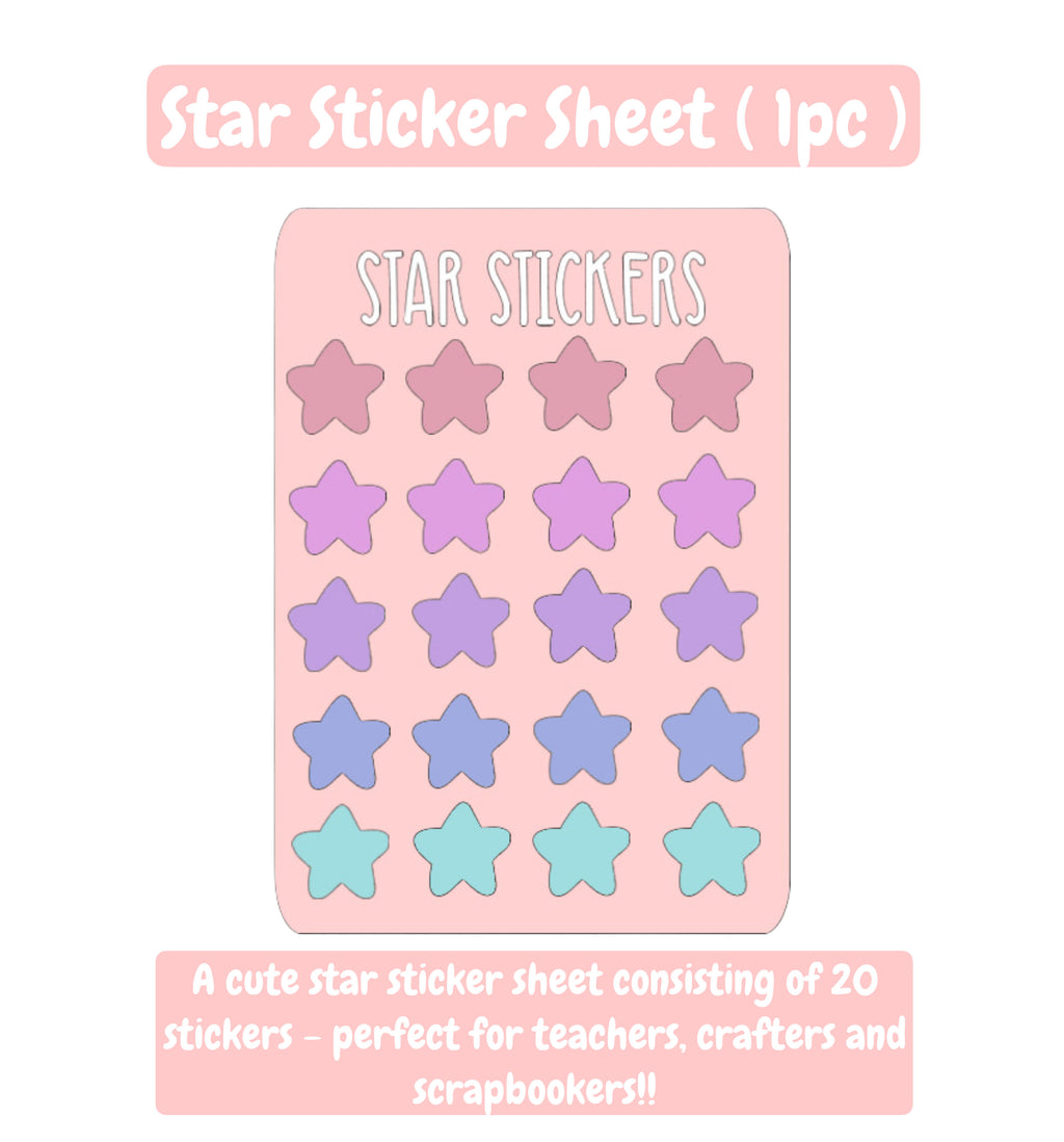 Stars Sticker Sheet - 20 Colorful Star Shaped Stickers