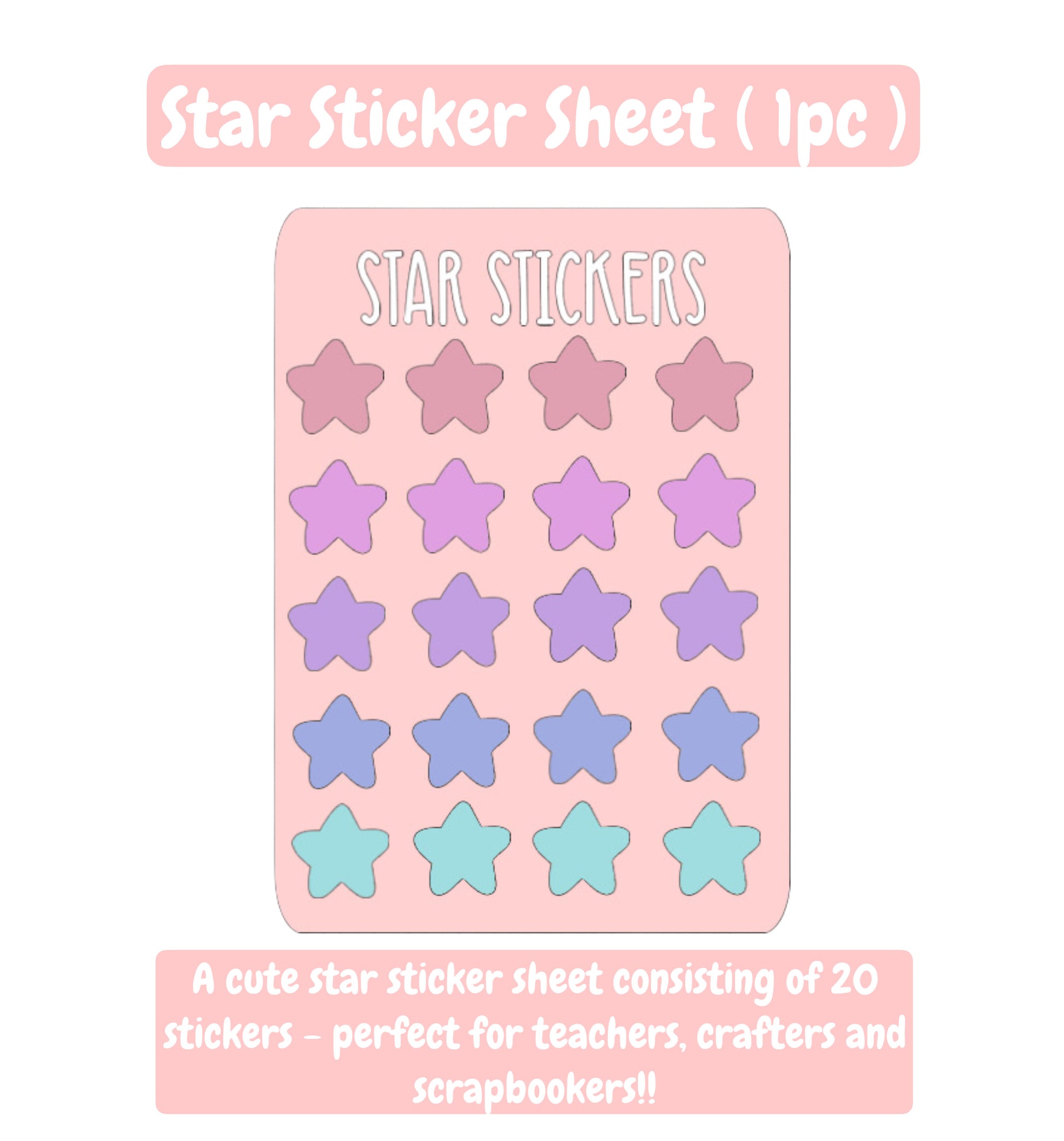 Stars Sticker Sheet - 20 Colorful Star Shaped Stickers