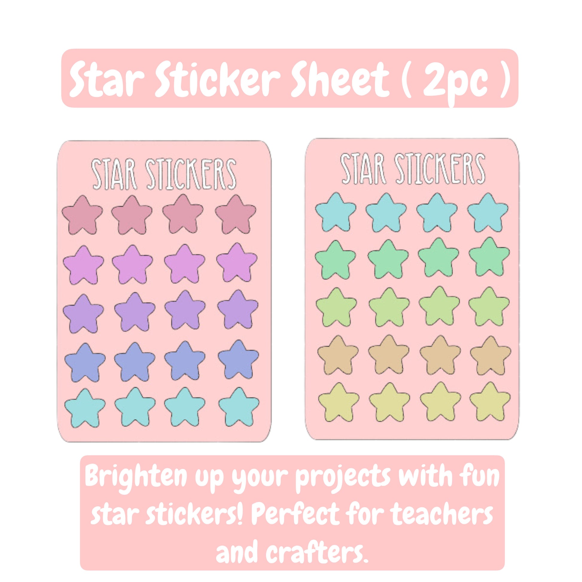 Stars Sticker Sheet - 20 Colorful Star Shaped Stickers