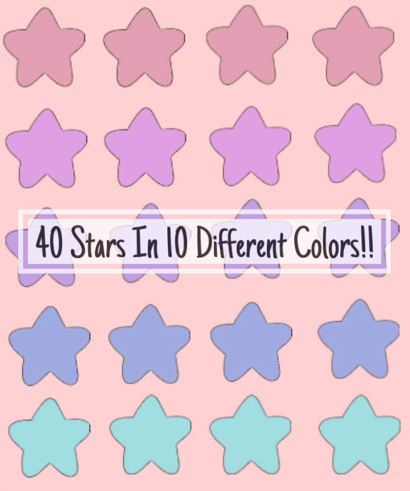 Colorful Star Stickers - 40 Simple and Colorful Hand-Drawn Star Stickers