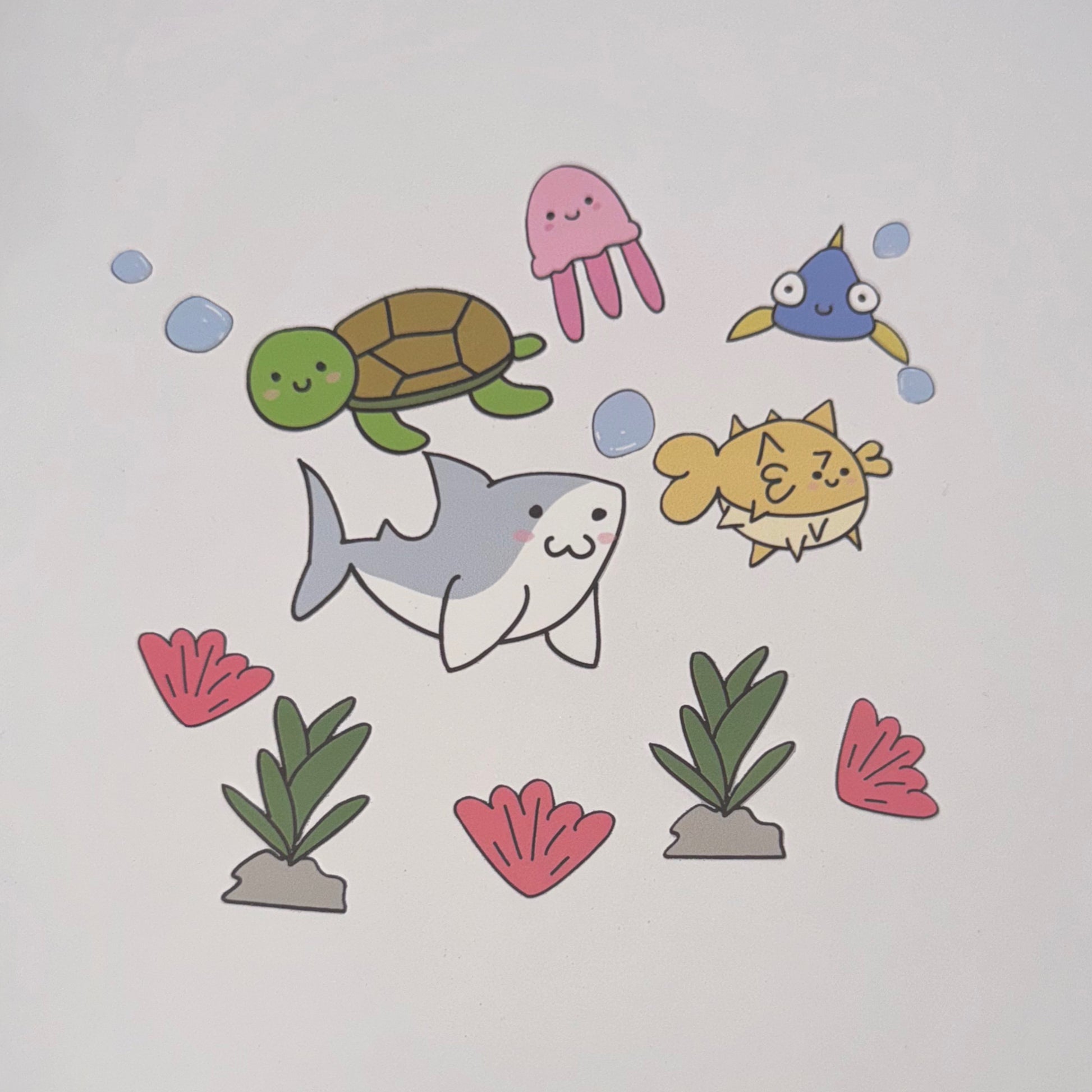 Underwater Themed Sticker Sheet - 15 Cute Hand-Drawn Stickers