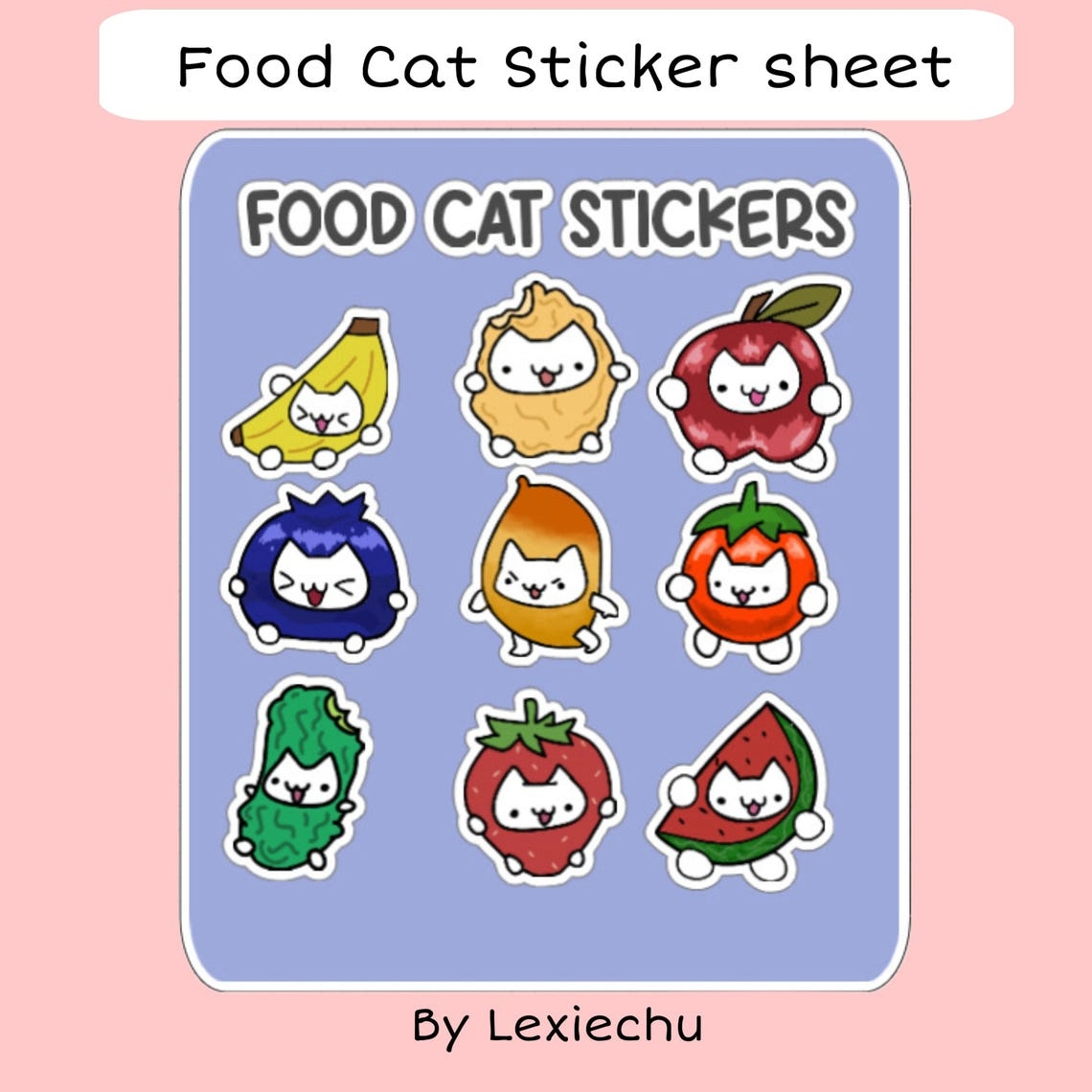 Funny Handmade Food Cat Sticker Sheet