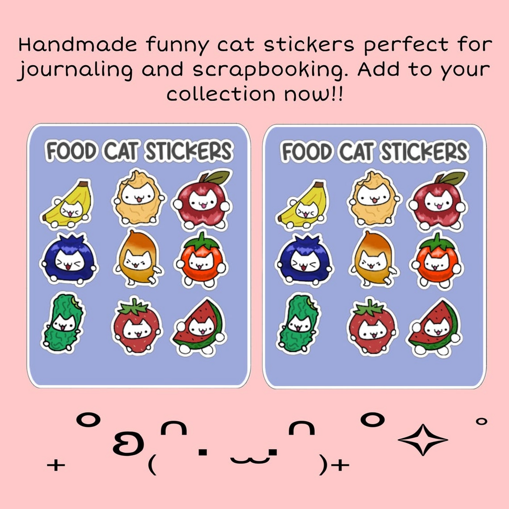 Funny Handmade Food Cat Sticker Sheet